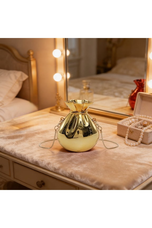Gift Bag Shape Handbags for Women Exquisite High-end Style Clutch Small Trendy Purse Evening Bag for Party Cocktail Wedding Anniversary, Gold