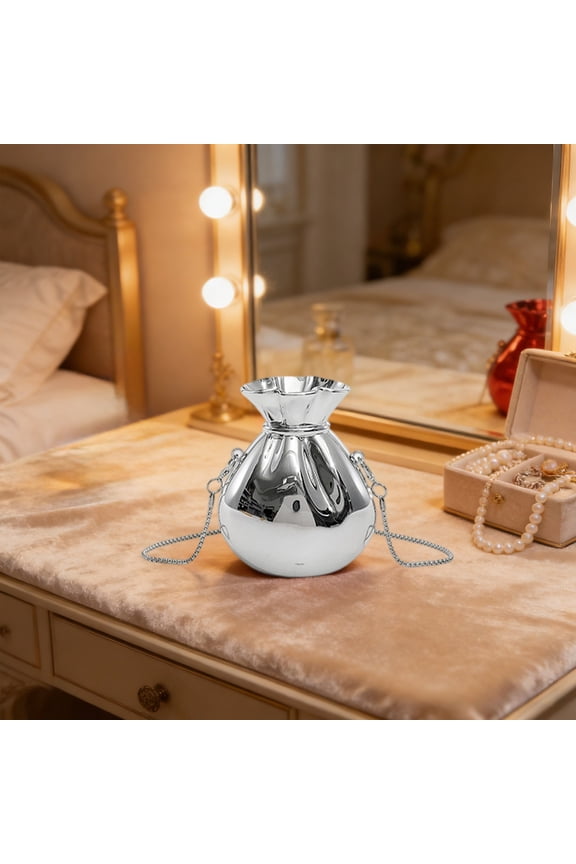 Gift Bag Shape Handbags for Women Exquisite High-end Style Clutch Small Trendy Purse Evening Bag for Party Cocktail Wedding Anniversary, Silver