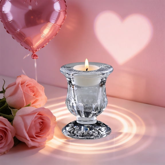 Anhility Glass Taper Candle Holders, Clear Small Candlestick Holder, Thick Glass Candle Sticks Set for Wedding Holiday Party Dining Table Table Centerpiece Decor, 2.36x1.96x1.96 in