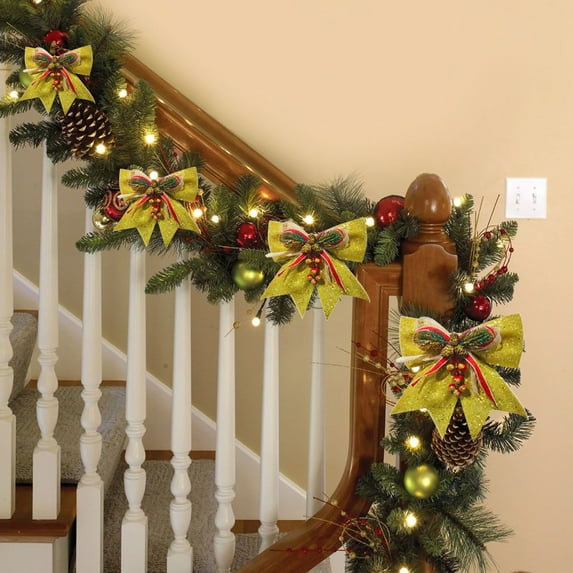 Anhility Glitter Bows for Christmas Tree, 10.62x9.84 in Vintage Ribbon Christmas Bows for Gift Wrapping Xmas Tree Topper Bow Ornaments for Garland Wreath Bows Decor (Yellow)