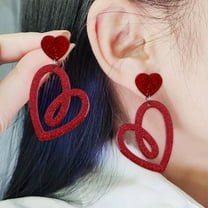 Anhility Glitter Heart Earrings for Women Red Hollow Double Heart Dangle Earrings Mother Valentines Anniversary Birthday Jewelry Gift