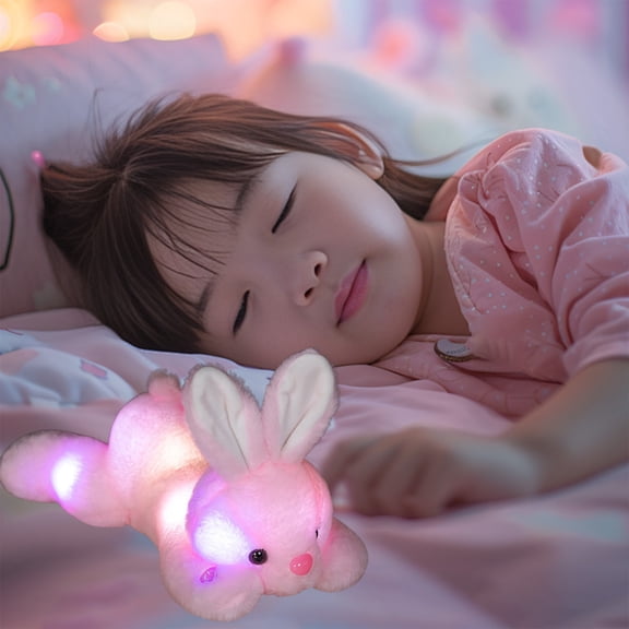 Anhility Glowing Bunny Stuffed Animal, Light up Pink Bunny Super Soft Comfortable Plush Toy LED Light Stuffed Animals Birthday Christmas Festival Gift for Kids Toddlers, 13.78''