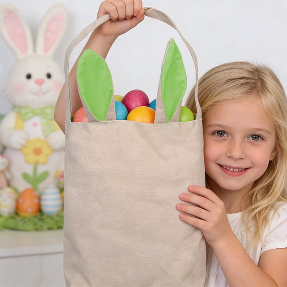 Anhility Green Easter Bunny Bags, Large Capacity Resuable Easter Egg Hunt Bags with Cute Rabbit Design Portable Tote for Candy Storage, Party and Holiday Decorations, 11.8x11.8 in