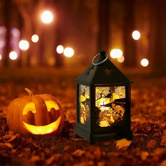 Anhility Halloween Mini Lanterns LED Small Lanterns Decorative Halloween Hanging Lantern Decorative Candle Lanterns Farmhouse Decor for Weddings Western Camping Party Decorations, 4.13x2.16x2.16in
