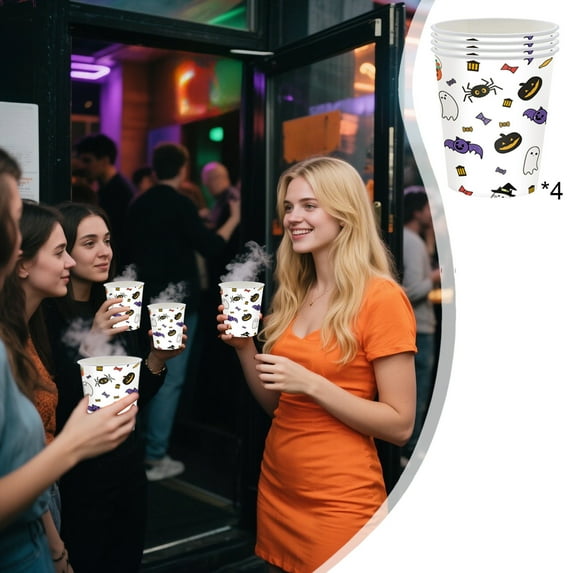 Anhility Halloween Party Paper Cups Cartoon Pumpkin Ghost Graphic Disposable Halloween Party Supplies Purple Halloween Birthday Party Decorations Dinnerware, for 16 Guest
