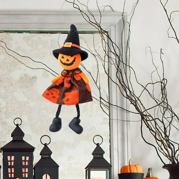 Anhility Halloween Plush Spooky Hanging Ornament Small Plush Spooky Tree Decorations Vintage Cute Orange Hanging Decor for Farmhouse Halloween Holiday Party Indoor Home Decor, 8.26x3.54x2.36 in