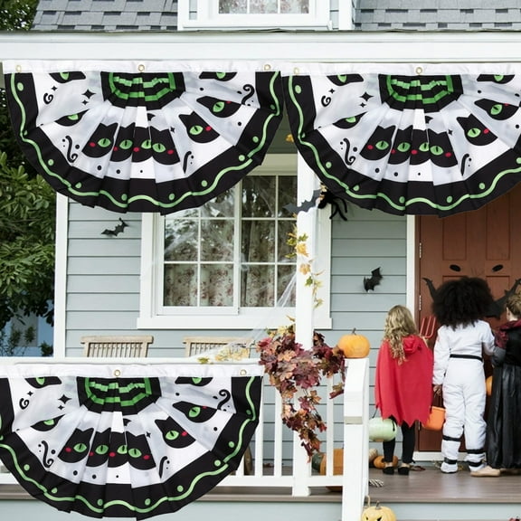 Anhility Happy Halloween Ghosts Bunting Fan Flag 17.72x35.43in Halloween Banner Grommets Double Stitched Metal Eyelets for Hoisting Fade Resistant Halloween Supplies