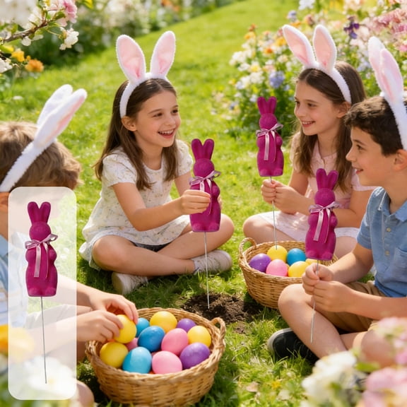 Anhility Large Easter Bunny Picks, Hot Pink Easter Flocked Bunny Picks Flocking Rabbit Floral Picks Rabbit Ornament for Garden Courtyard Farmhouse Party Home Decor, 15x2.7 in