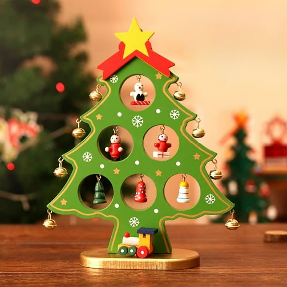 Anhility Mini Wooden Christmas Tree Desktop Decoration Xmas Decoration Novelty Art Christmas Decor for Dorm Hotel Office Restaurant Living Room, Green, 8.66x6.69in