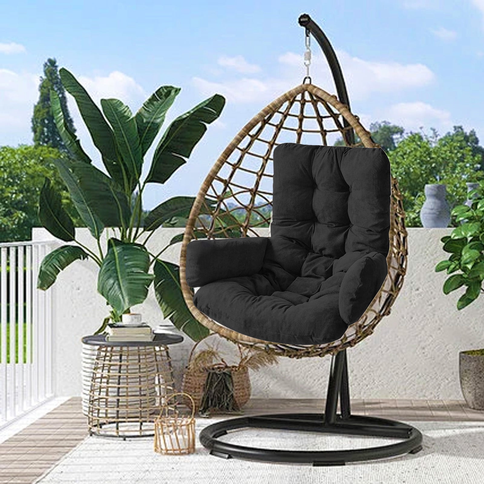 Anhility Non Slip Egg Chair Cushion, Super Soft Thickened Comfortable Breathable Hanging Basket Swing Cushion for Indoor and Outdoor Swing Chairs‌, 49.21x19.69in (Black)