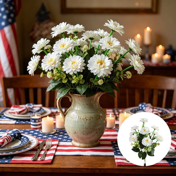 Anhility Patriotic Artificial Daisy Bouquet, 18.11" White Handmade Silk Daisy Flowers for 4th of July Home Decor & Independence Day Table Centerpieces