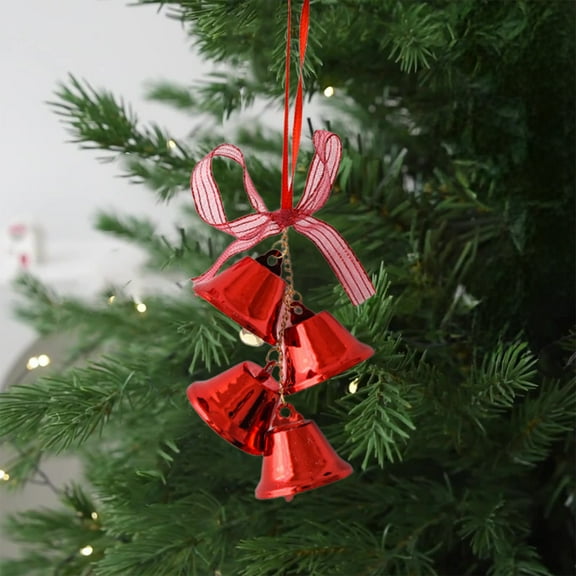 Anhility Red Bows Christmas Bell Hanging Ornament for Wreath, Xmas Tree Topper Pine Leaves Bell Craft Decor for Home Door Tree Christmas Party Decorations, 7.87x1.37in