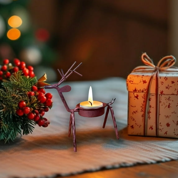 Anhility Reindeer Tea Light Candle Holders, Iron Metal Handicraft Christmas Decoration for Party Dining Table Centerpeice Decorative, 4.92 x 4.72 x 1.97 in, Brown