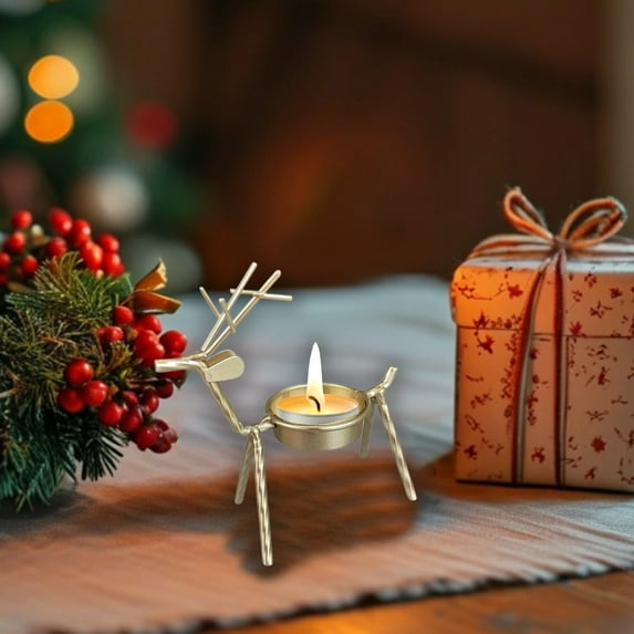 Anhility Reindeer Tea Light Candle Holders, Iron Metal Handicraft Christmas Decoration for Party Dining Table Centerpeice Decorative, 4.92 x 4.72 x 1.97 in, Gold