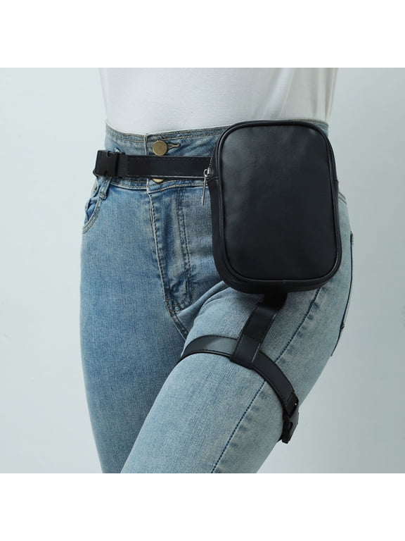 Thigh Leg Bag for Women and Men, Portable Large Capacity Solid Color Multifunctional Water Proof Stable Breathable Thigh Leg Purse for Daily Outdoor Work Gym, Black