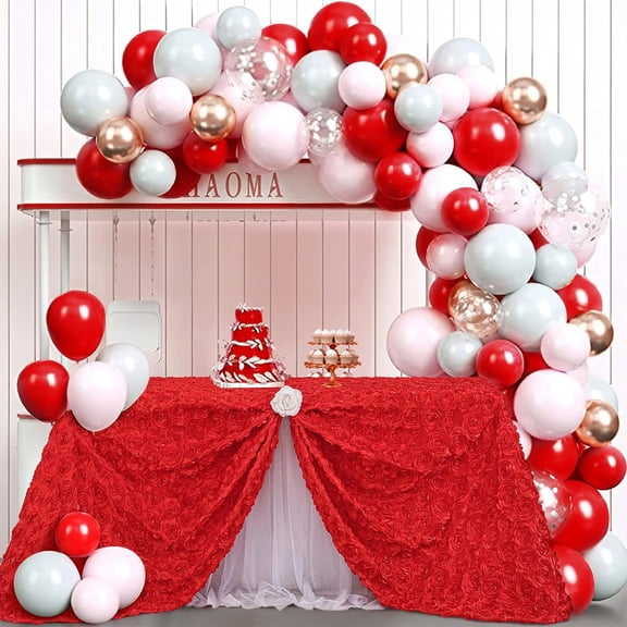 Anhility Valentine's Day Tablecloth Pink Rose Round Table Cloth Resuable Table Cover for Hotel Dining Tables Wedding Cake Tables and Reception Desks, 47.24in, Red