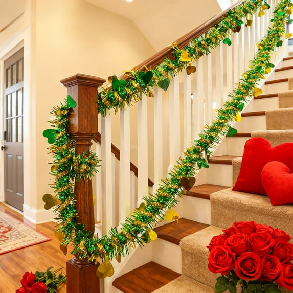 Anhility Valentines Day Heart Tinsel Garland, 78.74in Shiny Hanging Garland Ornaments for Indoor Outdoor Home Wedding Valentines Party Decorations (Green)