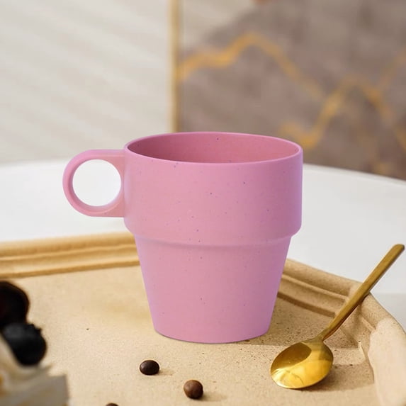 Anhility Wheat Straw Milk Cup, Plastic Unbreakable Tableware Reusable Water Mug Simple Breakfast Drinking Cup Camping Tea Beverage Mug Coffee Mug Bathroom Cups, Pink