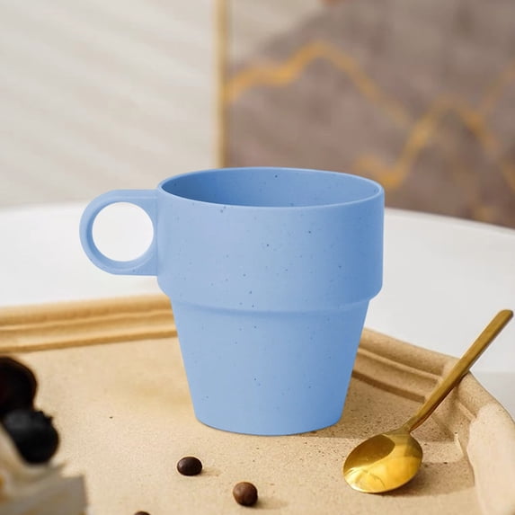 Anhility Wheat Straw Milk Cup, Plastic Unbreakable Tableware Reusable Water Mug Simple Breakfast Drinking Cup Camping Tea Beverage Mug Coffee Mug Bathroom Cups, Blue