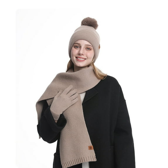 Anhility Winter Beanie Hat Scarf Gloves Set for Women, Women's Soft Cozy Warm Hat, Scarf and Gloves Set for Cold Weather, Christmas Birthday Mom Gifts, Holiday Party Accessories (Khaki)