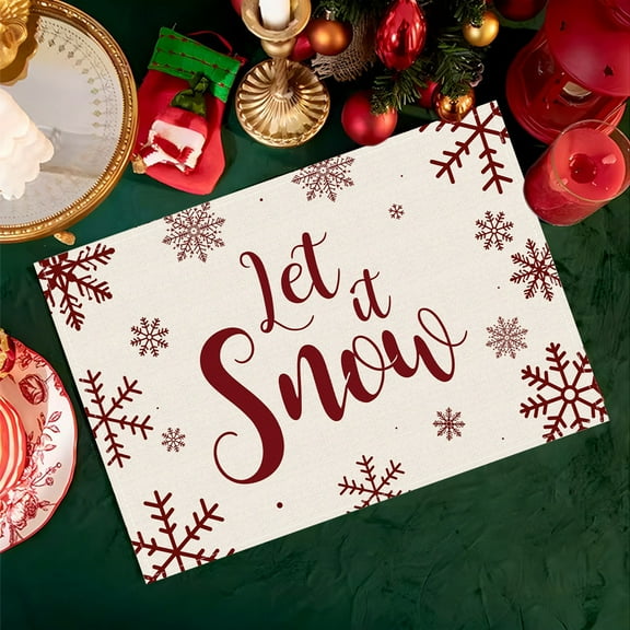 Anhility Winter Snowflakes Christmas Placemats Practical Washable Insulated Xmas Table Mats for Holiday Party Home Kitchen Dining Table Decorations 12x18 Inch, White