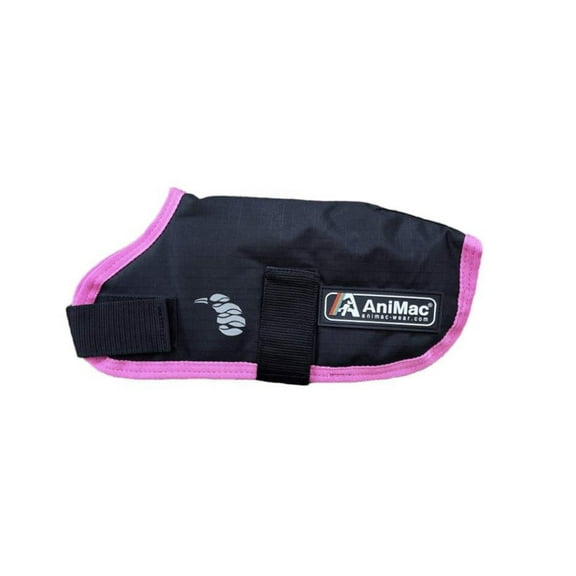 AniMac Lamb Jacket for Livestock - Small 11" - Waterproof, Breathable, Machine Washable Coat for Lambs, Cria, Small Goats, and Dogs - Black/ Pink