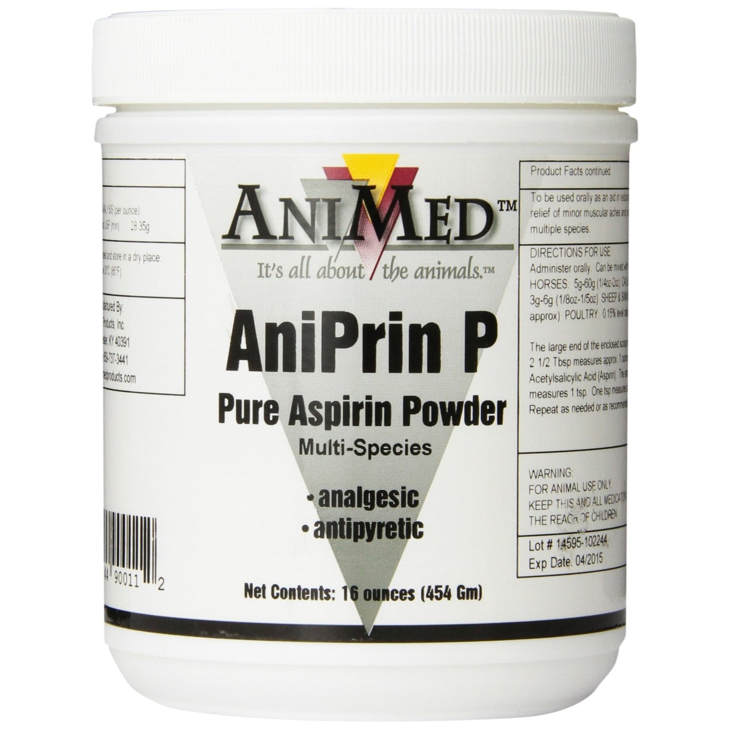 AniMed AniPrin P 16 oz Pure Aspirin Powder for Horses Analgesic Antipyretic