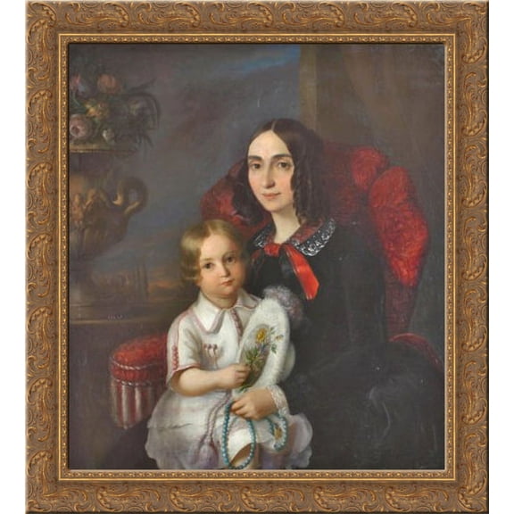 Anica Manu with her child 24x20 Gold Ornate Wood Framed Canvas Art by Constantin Daniel Rosenthal