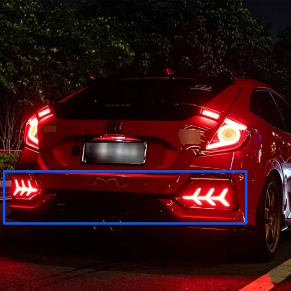 Aniceparthy 1For Honda Civic Hatchback 17-21 Fish Bone Led Rear Bumper Fog Light Brake Lamp