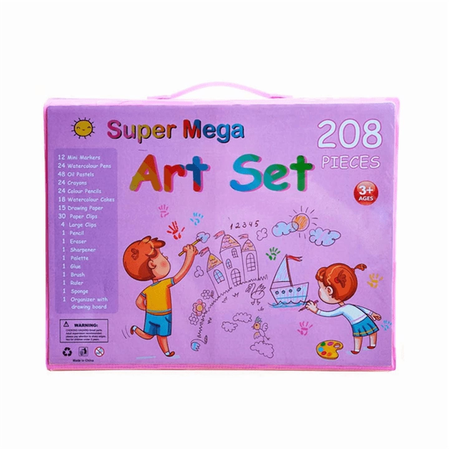 Aniceparthy 208 PCS Art Supplies Drawing Art Kit for Kids Adults with Double Sided Trifold Easel Art Kit Colored Pencils,Crayons,Oil Pastels,Watercolor Pens,Gifts for Girls Boys,Teens,Beginners,Pink