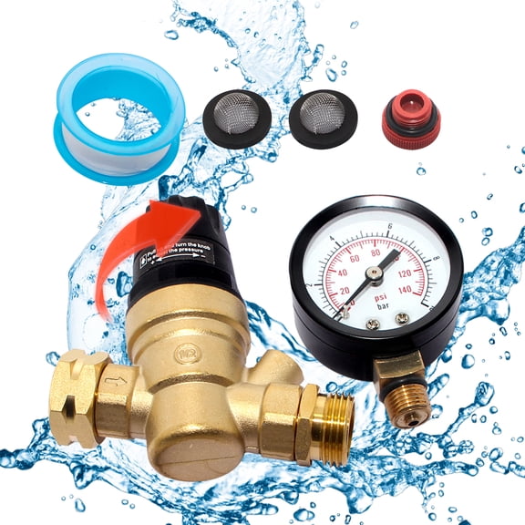 Aniceparthy 3/4" RV Water Pressure Regulator Valve w/ Adjustable Knob, NO Tool Required, Brass Lead-Free Water Pressure Reducer with Gauge and Inlet Screen Filter for RV Camper Travel Trailer