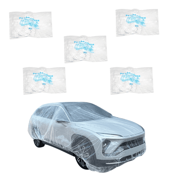 Aniceparthy 5PCS Clear Plastic Disposable Car Cover Temporary Universal Rain Dust Garage up to 12'x22'