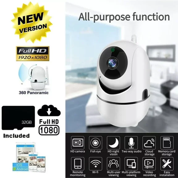 Aniceparthy Brand New Wide Angle 1080P HD Indoor Security Camera Baby Pet Monitor, WiFi Wireless Mini CCTV Camera with App w 32GB SD Card