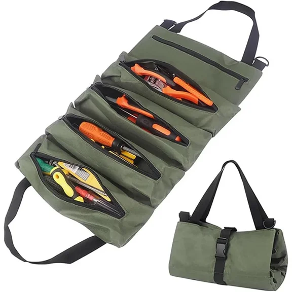 Aniceparthy Multi-Pocket Tool Roll Bag, Heavy Duty Roll Up Organizer for Mechanics, DIY Enthusiasts, and Craftsmen,Portable Foldable Roll Up Tool Storage Organization Bag