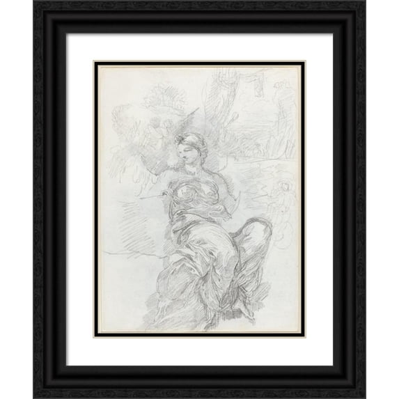 Anicet Charles Gabriel Lemonnier 15x18 Black Ornate Wood Framed Double Matted Museum Art Print Titled - Seated Angel in a Landscape (Recto)