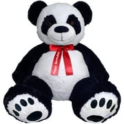 Anico 59" Tall 5 Feet Giant Plush Panda Teddy Bear with Custom Red Ribbon, Embroidered Paws, and Smiling Face