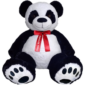 Anico 59" Tall (5 Feet) Giant Plush Panda Teddy Bear with Custom Red Ribbon, Embroidered Paws, and Smiling Face