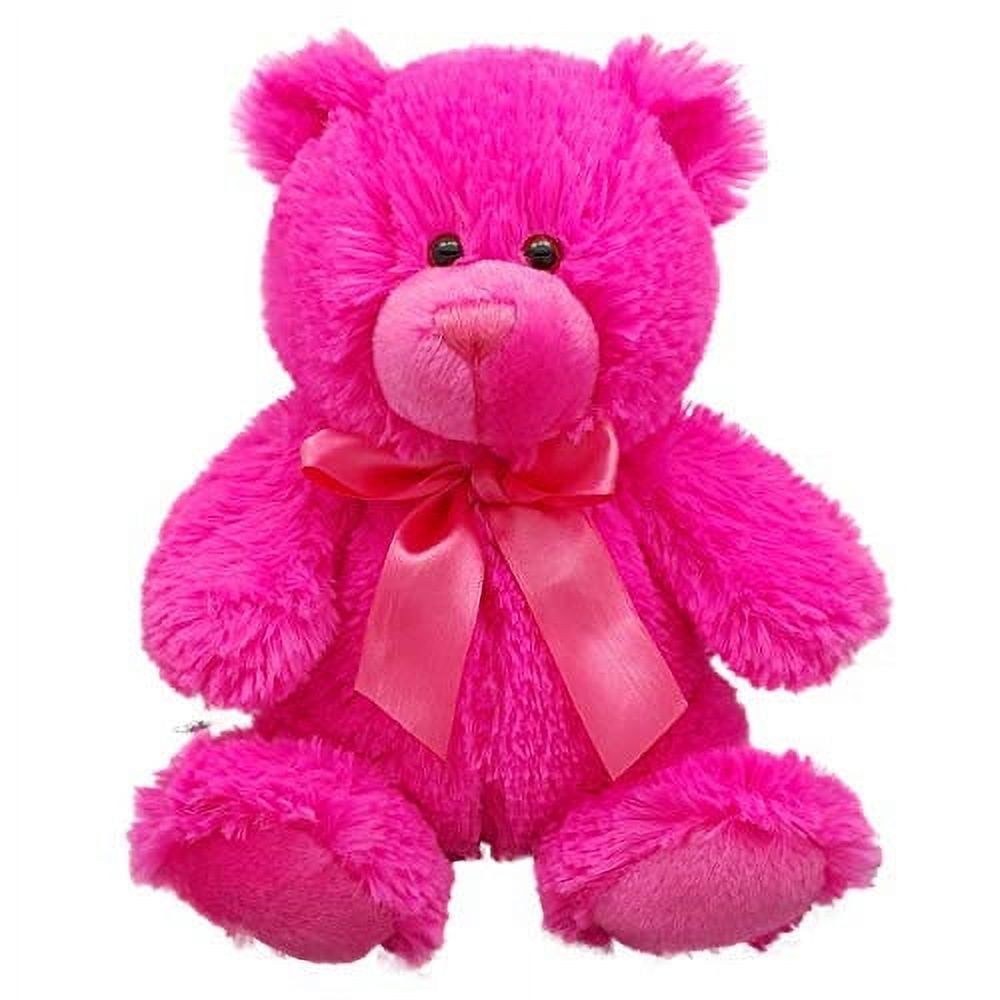 Anico Plush Teddy Bear, Stuffed Animal, Bright Pink, 8 Inches Tall