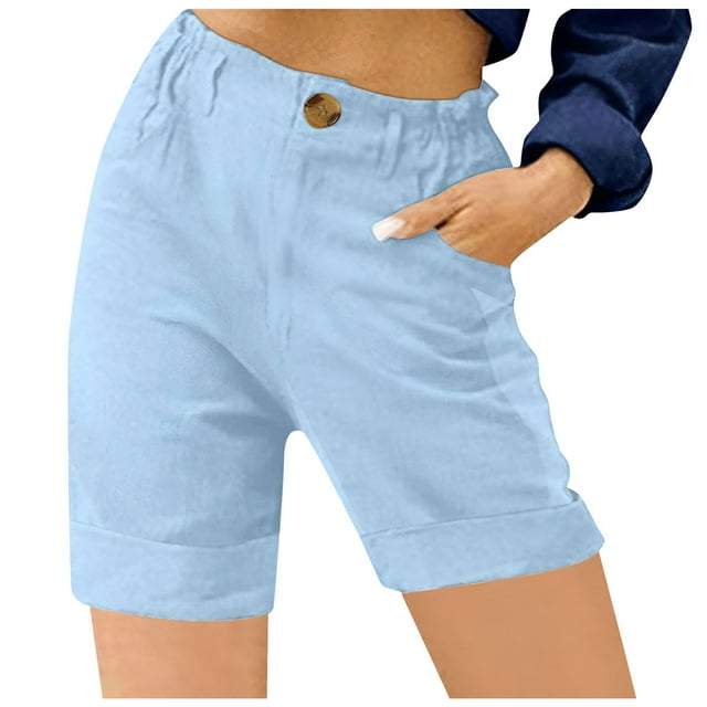 Anideon Bermuda Shorts for Women Knee Length Cotton Linen Casual Shorts ...