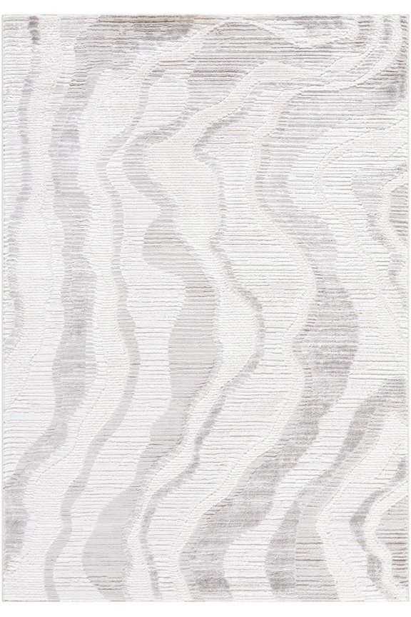 BoutiqueRugs Aniela Contemporary Area Rug - White, Ivory, Medium Gray - 7'10" x 10'