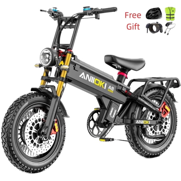 Aniioki A8 Pro Max 60V 70Ah 5600W Peak Dual Motor Electric Bike for Adults, 20"x4.0" Fat Tire E-Bike, High-Power Dual Suspension, Hydraulic Disc Brakes, Shimano 7-Speed