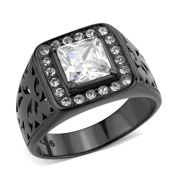 Anillo Color Negro Para Hombres de Acero Inoxidable Corte Princesa Contratado