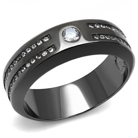 Anillo Color Negro Para Hombres de Acero Inoxidable Dos Hileras
