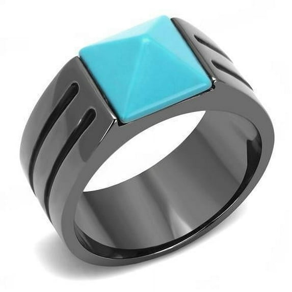 Anillo Color Negro Para Hombres de Acero Inoxidable Piramide Turquesa