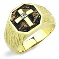 thumbnail image 1 of Anillo Color Oro Para Hombres de Acero Inoxidable Cruz con Respaldo Cafe, 1 of 4