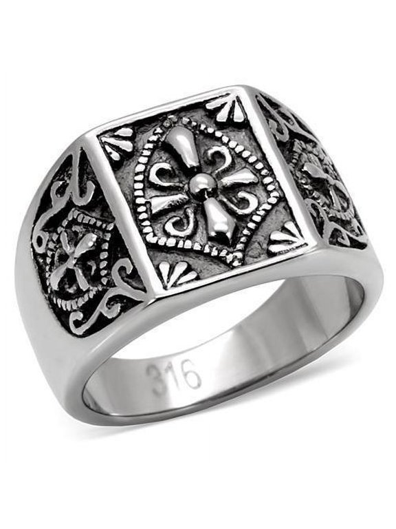 Anillo Color Plata Para Hombres de Acero Inoxidable Cruz Medieval Antigua