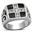 thumbnail image 1 of Anillo Color Plata Para Hombres de Acero Inoxidable Cruz con Piedra Onyx, 1 of 4