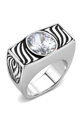 Anillo Color Plata Para Hombres de Acero Inoxidable Curvas en Zebra