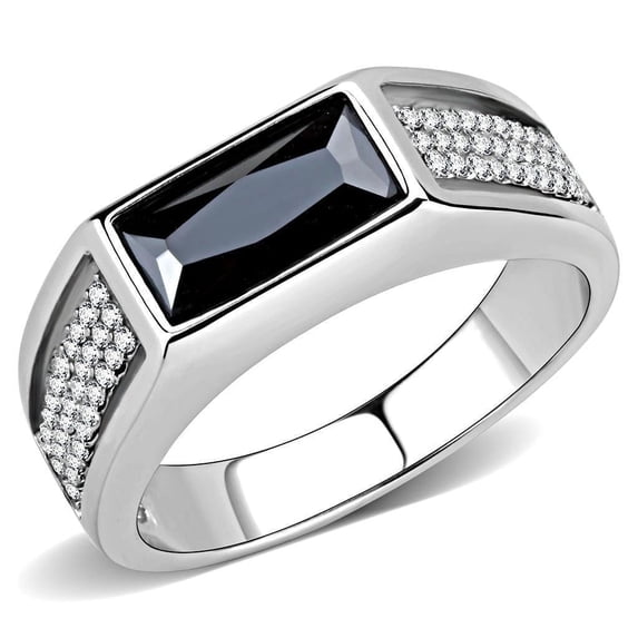 Anillo Color Plata Para Hombres de Acero Inoxidable Diamante Rectangular Negro