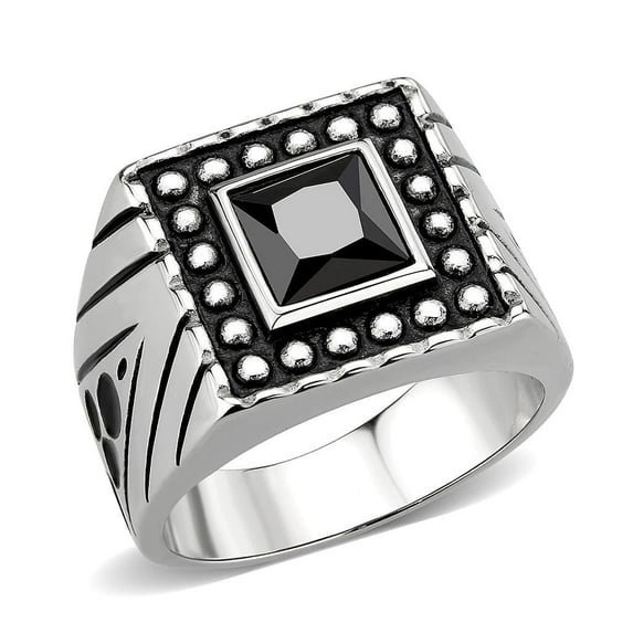 Anillo Color Plata Para Hombres de Acero Inoxidable Forma Cuadrado en Onyx